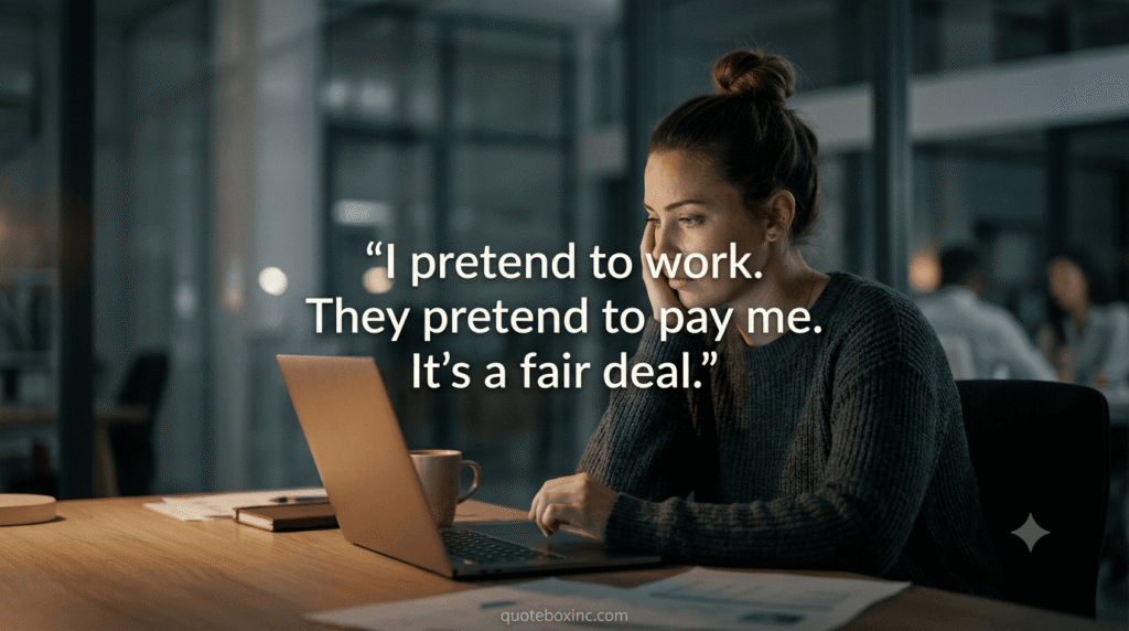 Humorous office quote inspiring employees to keep going at work