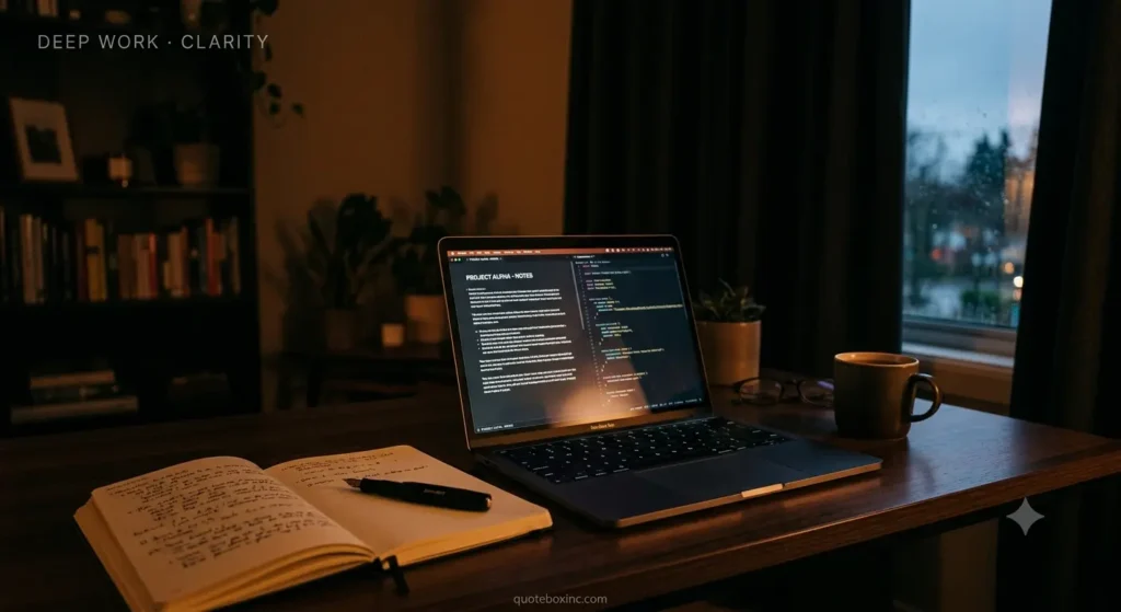 Saturday quotes for work to stay focused and productive - deep work setup