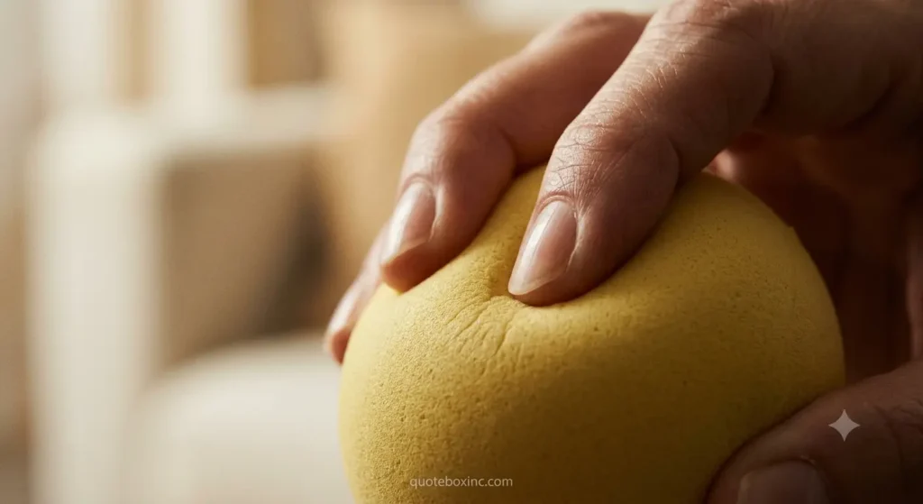 person using stress ball at desk for anxiety relief